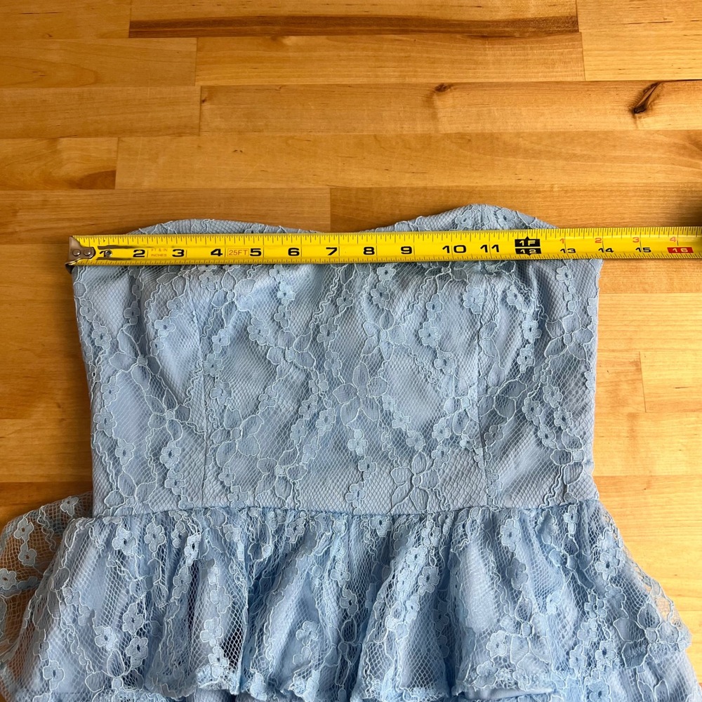 Lulus Mini Dress Strapless Lace Tiered Ruffle Size Small Blue New Fit & Flare - Picture 7 of 9